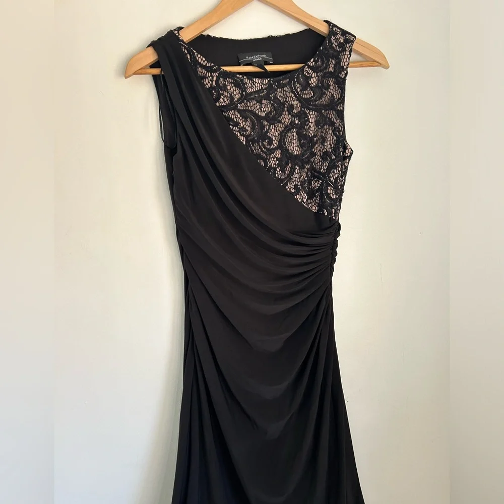 R & M Richards Black One Shoulder Dress with Lace Detail - Picture 2 of 9